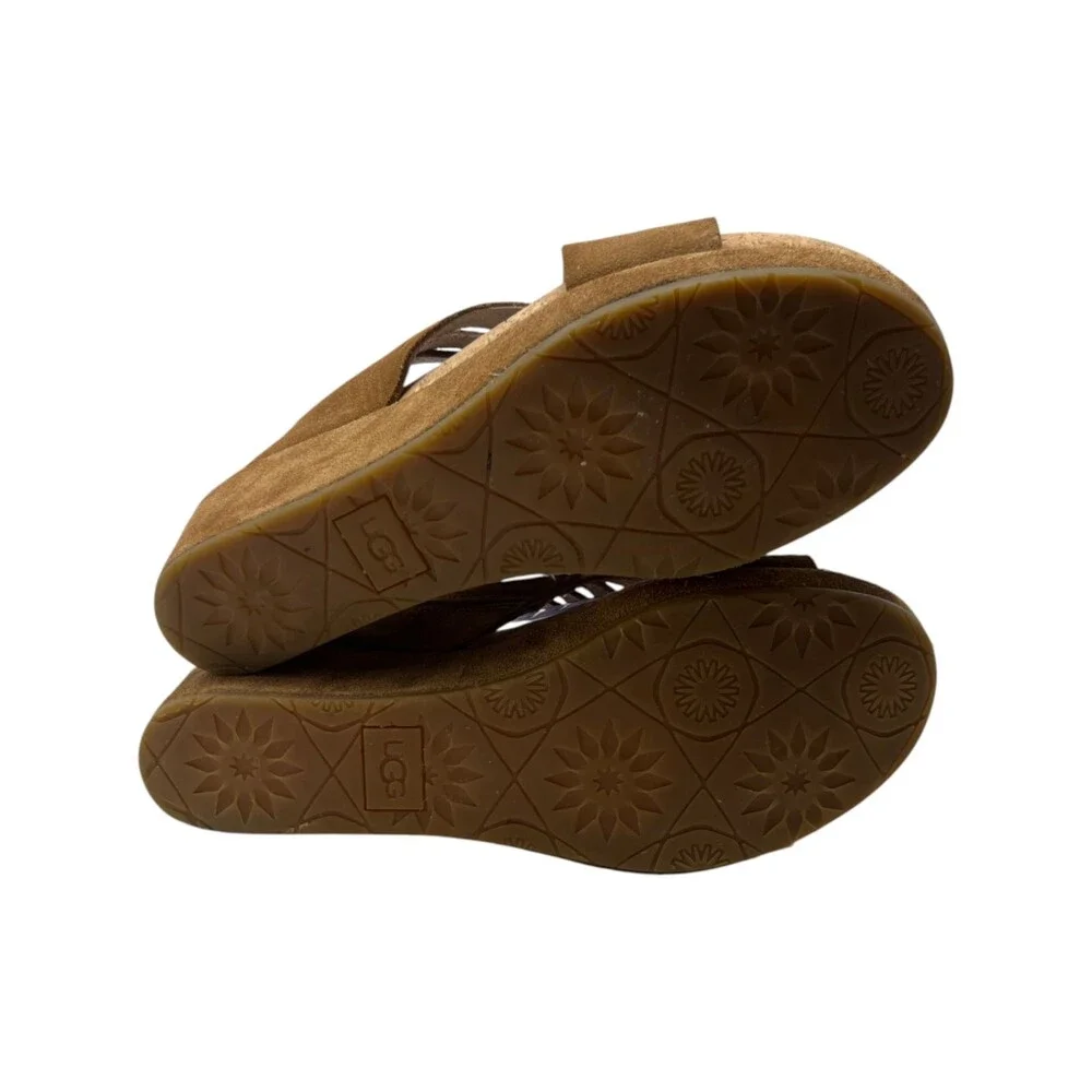 UGG Sandal Womens Size 7 Lilah Chestnut Brown Suede Cork Wedge Slide